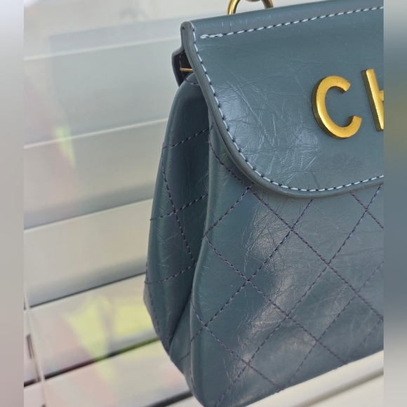 $6500 Chanel Blue Crossbody Quilted Bag ChainStrap Women Blue Gold Double Button - Picture 7 of 16